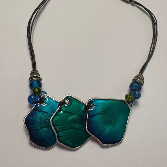 Chico’s Women’s Black Rope with Silver Blue Green Pendant Necklace - Picture 6 of 9